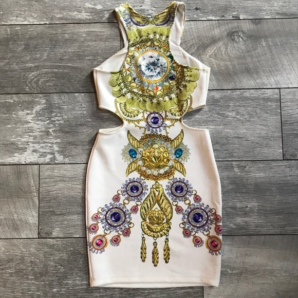 Neoprene Cut-Out Dress with Jewel Print - Picture 2 of 6